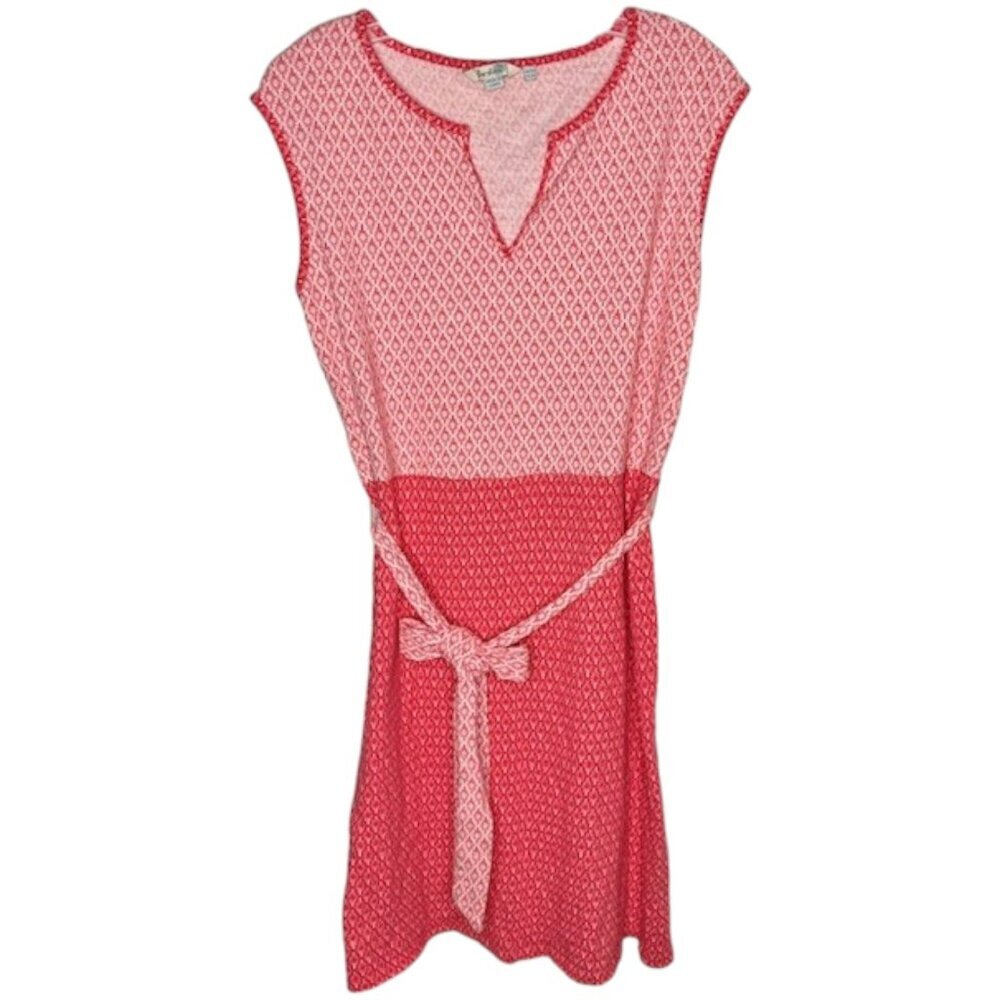 Boden 100% Cotton Jersey Sleeveless Belted Shift Dress - Coral Red/Cream - 6